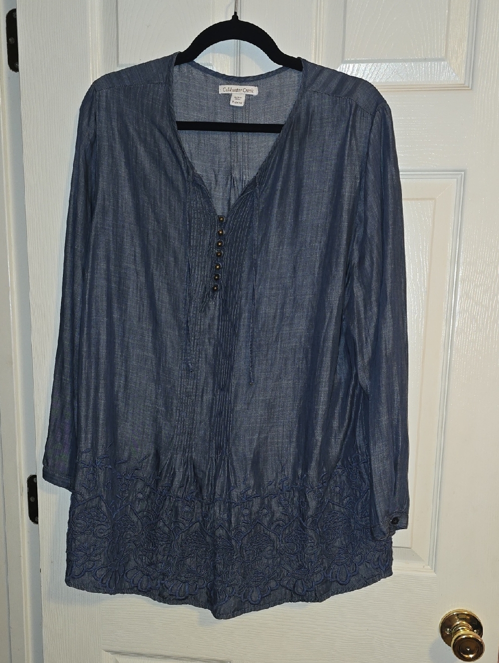 Coldwater Creek Indigo Tunic with Embroidered Hem
